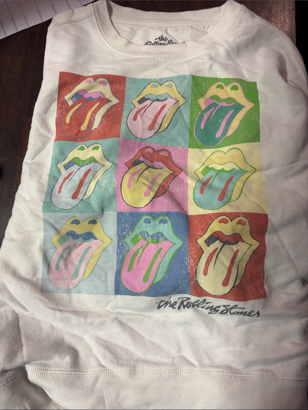 the Rolling Stones White Sweatshirt with Multicolor Pop-Tongue Grid